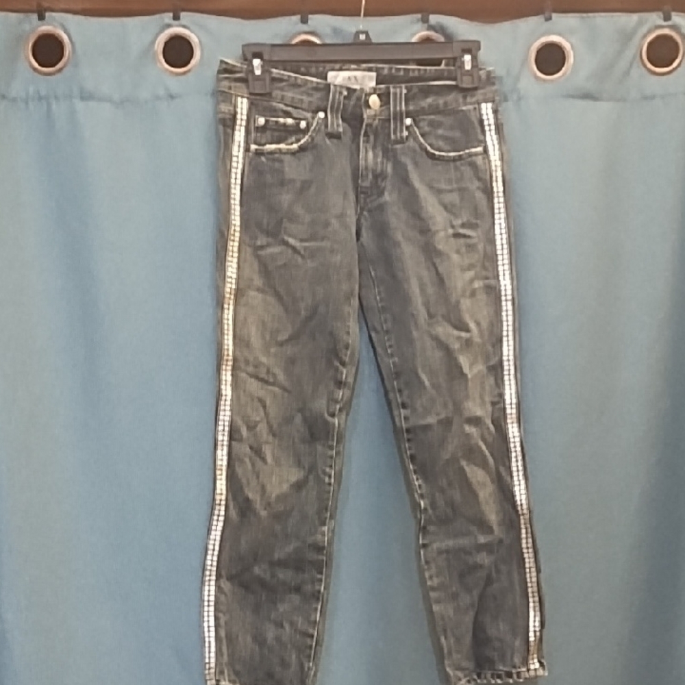 Armani Exchange Blue Cropped Jeans with Silver Side Detailing